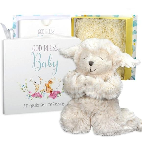 Baby Praying Musical Lamb and Prayer Book Gift Set in Keepsake Box,Baptism Gifts - Picture 1 of 6